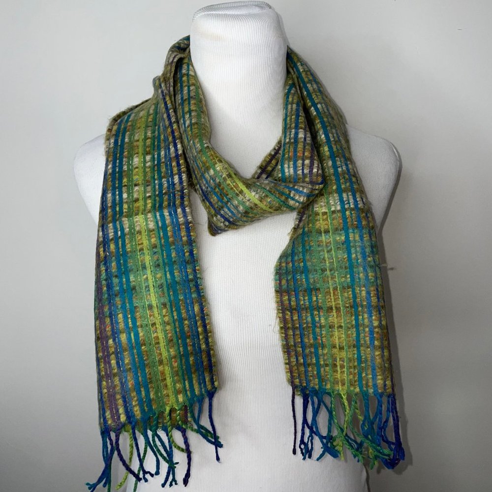 Vintage Victoire Mathieu Paris Woven Wool Blend Scarf Multicolor Fringe - Picture 6 of 10